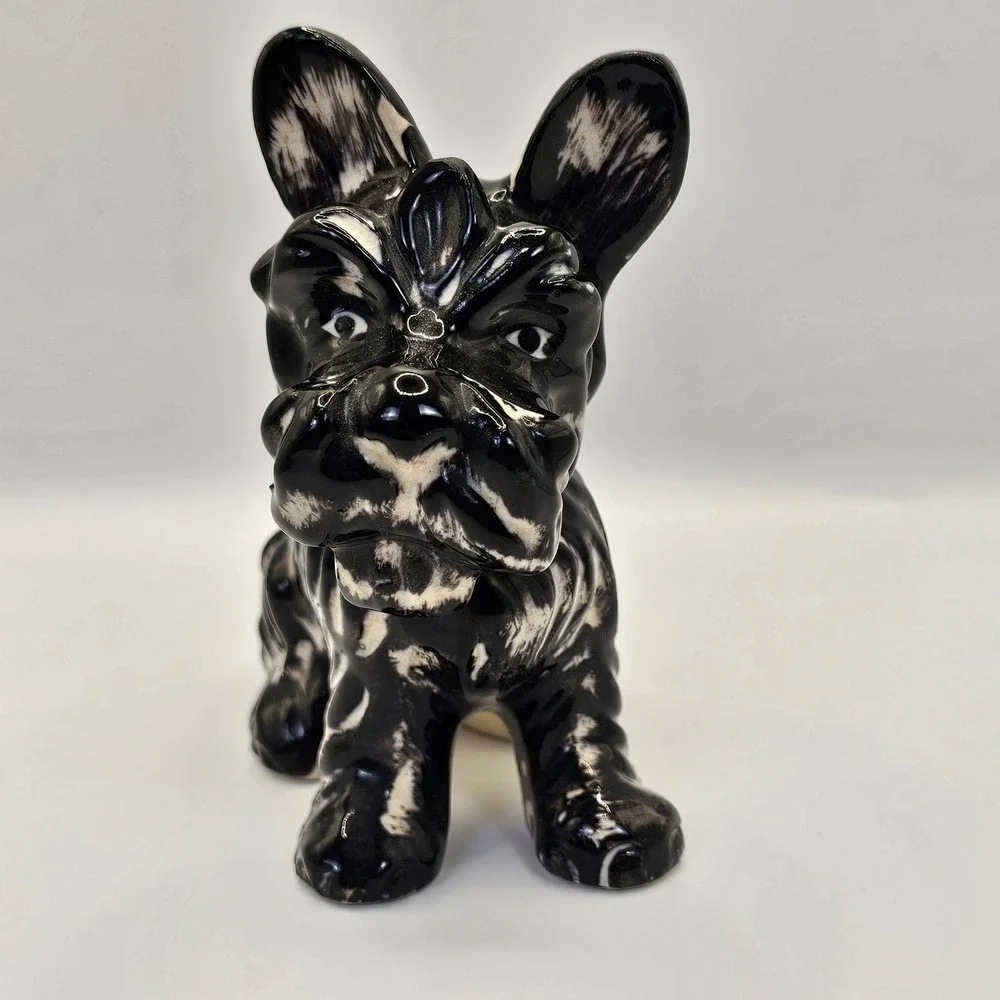 Vintage Japan Scottie Dog Planter Ceramic Black‎ White Mid Century Figurine MCM